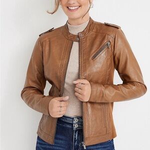 Maurices Brown Faux Leather Jacket Sz Small